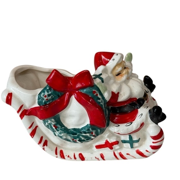 Ucagco Japan 1950’s Ceramic Santa Claus in Sleigh candy Dish Planter Vintage - Picture 2 of 13